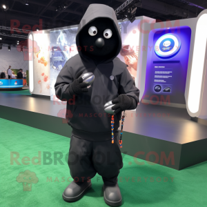 Black Golf Bag mascot costume character dressed with a Hoodie and Smartwatches