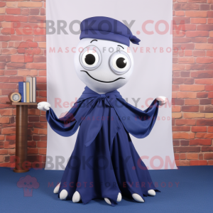 Navy Squid mascot costume character dressed with a Pleated Skirt and Scarves