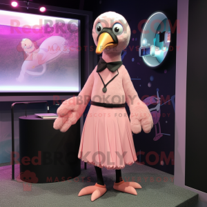 Pink Albatross mascot costume character dressed with a Dress Pants and Hair clips