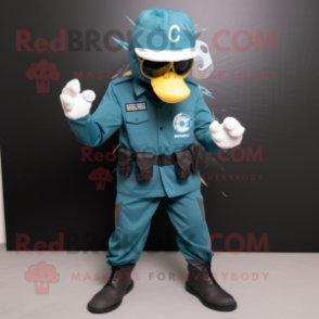 Teal Para Commando mascot costume character dressed with a Romper and Pocket squares