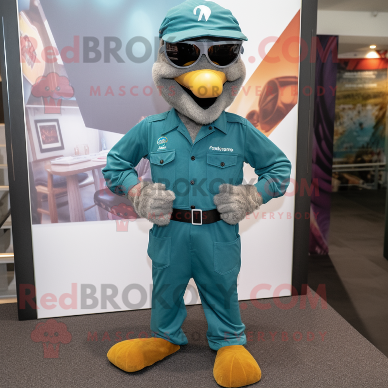 Teal Para Commando mascot costume character dressed with a Romper and Pocket squares