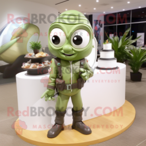 Olive Wedding Cake mascot costume character dressed with a Moto Jacket and Backpacks