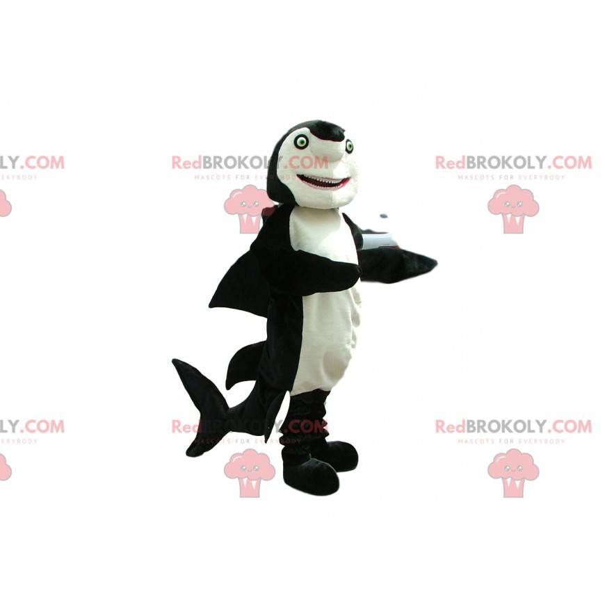 Maskot černobílý žralok se zelenýma očima - Redbrokoly.com
