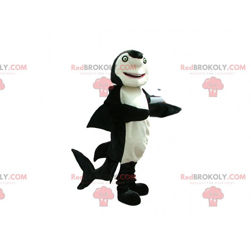 Zwart-witte haai mascotte met groene ogen - Redbrokoly.com Zwart-witte haai mascotte met groene ogen - Redbrokoly.com