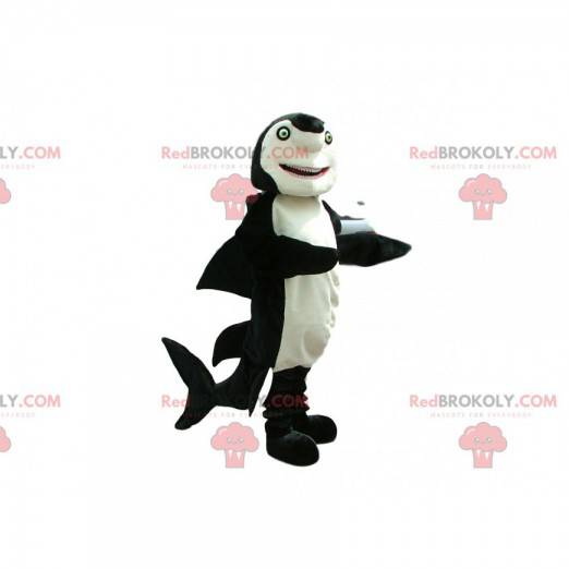 Black and white shark mascot with green eyes - Redbrokoly.com