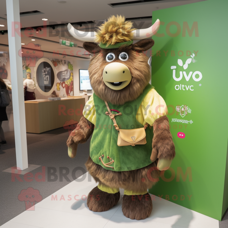 Olive Yak mascot costume character dressed with a Blouse and Hairpins Olive Yak mascot costume character dressed with a Blouse and Hairpins