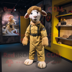 Gold Sheep mascot costume character dressed with a Cargo Pants and Anklets