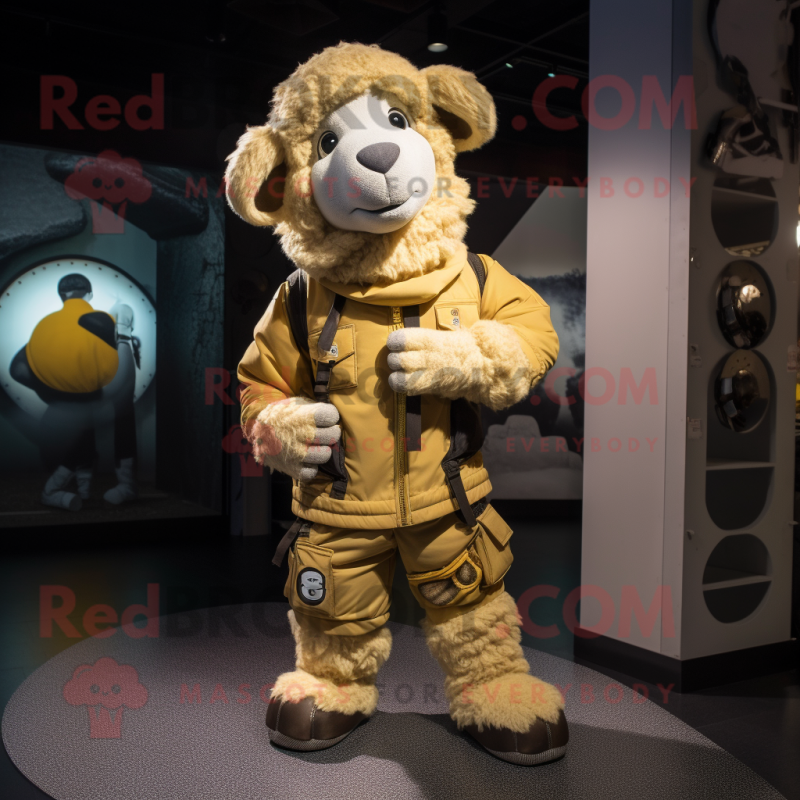Gold Sheep mascot costume character dressed with a Cargo Pants and Anklets