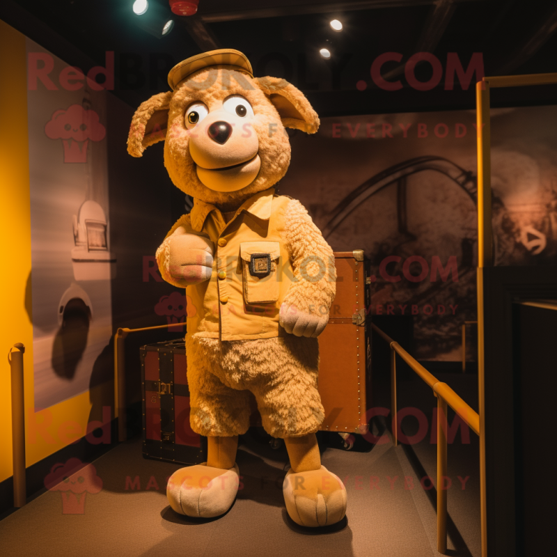 Gold Sheep mascot costume character dressed with a Cargo Pants and Anklets