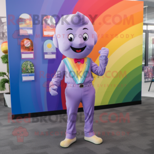 Lavender Rainbow mascot costume character dressed with a Bodysuit and Pocket squares
