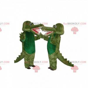 Duo de mascotte de crocodiles verts. Costume de crocodile -