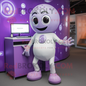 Lavender Computer mascot costume character dressed with a Bodysuit and Anklets