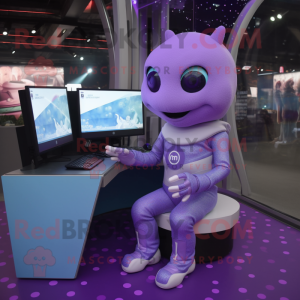 Lavender Computer mascot costume character dressed with a Bodysuit and Anklets