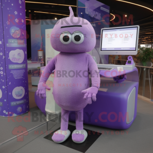 Lavender Computer mascot costume character dressed with a Bodysuit and Anklets