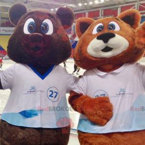 2 mascotte un orso bruno e una volpe arancione e bianca -