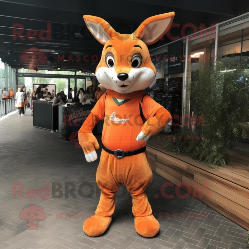 Orange Roe Deer mascot costume character dressed with a Tank Top and Lapel pins