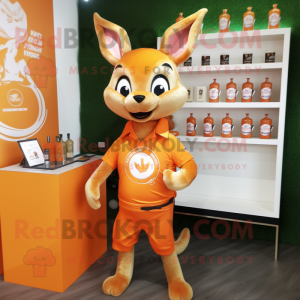 Orange Roe Deer mascot costume character dressed with a Tank Top and Lapel pins