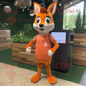 Orange Roe Deer mascot costume character dressed with a Tank Top and Lapel pins