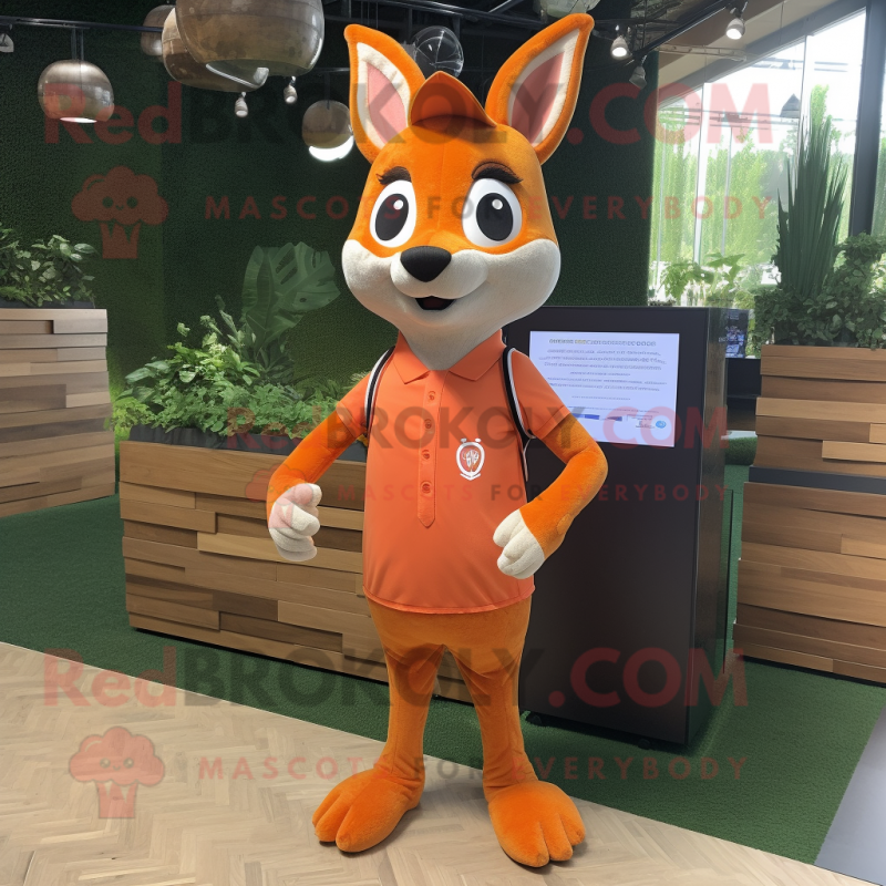 Orange Roe Deer mascot costume character dressed with a Tank Top and Lapel pins Orange Roe Deer mascot costume character dressed with a Tank Top and Lapel pins