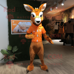 Orange Roe Deer mascot costume character dressed with a Tank Top and Lapel pins