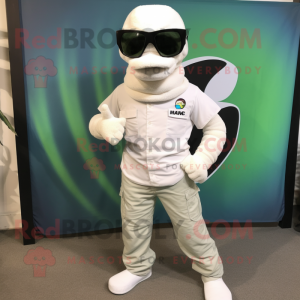 White Snake mascot costume character dressed with a Cargo Shorts and Sunglasses