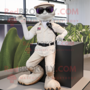 White Snake mascot costume character dressed with a Cargo Shorts and Sunglasses