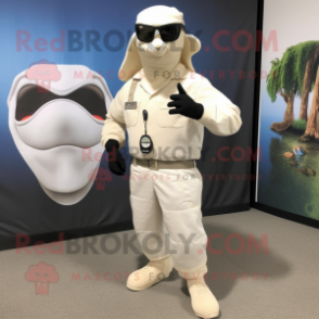 White Snake mascot costume character dressed with a Cargo Shorts and Sunglasses