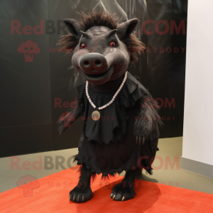 Black Wild Boar mascot costume character dressed with a A-Line Skirt and Anklets