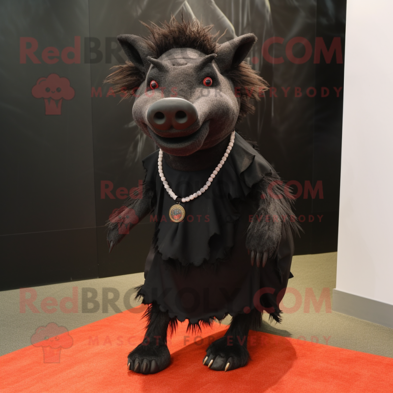 Black Wild Boar mascot costume character dressed with a A-Line Skirt and Anklets Black Wild Boar mascot costume character dressed with a A-Line Skirt and Anklets