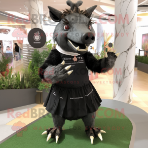 Black Wild Boar mascot costume character dressed with a A-Line Skirt and Anklets