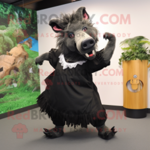 Black Wild Boar mascot costume character dressed with a A-Line Skirt and Anklets