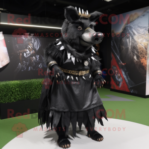 Black Wild Boar mascot costume character dressed with a A-Line Skirt and Anklets