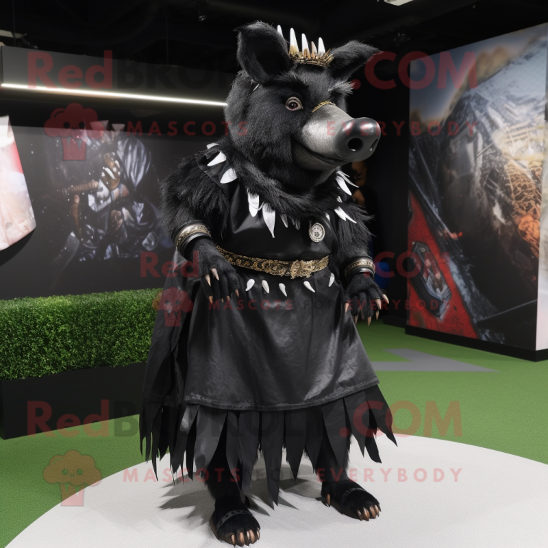 Black Wild Boar mascot costume character dressed with a A-Line Skirt and Anklets Black Wild Boar mascot costume character dressed with a A-Line Skirt and Anklets
