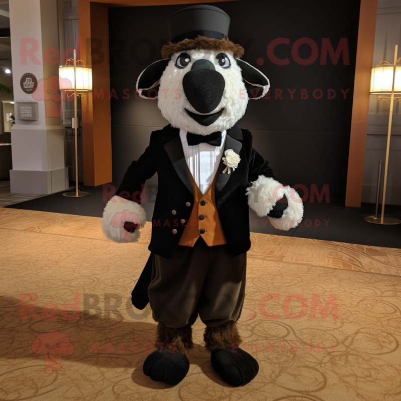 Rust Sheep mascot costume character dressed with a Tuxedo and Pocket squares Rust Sheep mascot costume character dressed with a Tuxedo and Pocket squares