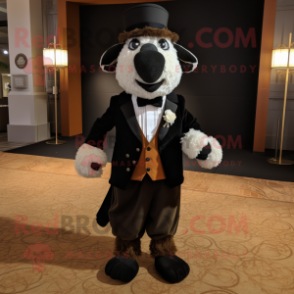 Rust Sheep mascot costume character dressed with a Tuxedo and Pocket squares