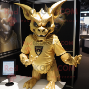 Gold Gargoyle mascot costume character dressed with a Long Sleeve Tee and Keychains