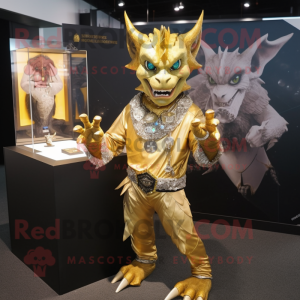 Gold Gargoyle mascot costume character dressed with a Long Sleeve Tee and Keychains
