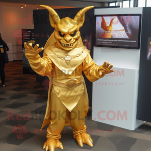 Gold Gargoyle mascot costume character dressed with a Long Sleeve Tee and Keychains