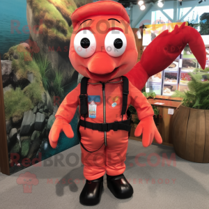 Red Shrimp Scampi mascot costume character dressed with a Cargo Pants and Bracelets