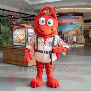 Red Shrimp Scampi mascot costume character dressed with a Cargo Pants and Bracelets