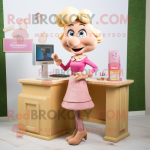 Tan Pink maskot kostume...
