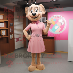 Tan Pink maskot kostume...