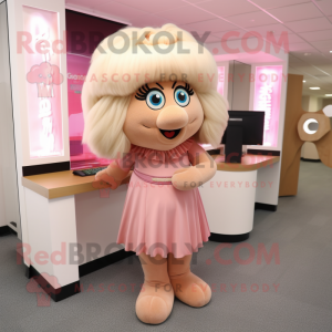 Tan Pink mascot costume character dressed with a Pencil Skirt and Earrings