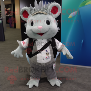 Gray Axolotls mascot costume character dressed with a Vest and Shoe clips