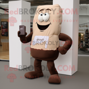 Tan Chocolate Bar mascot costume character dressed with a Capri Pants and Clutch bags