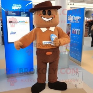 Tan Chocolate Bar mascot costume character dressed with a Capri Pants and Clutch bags