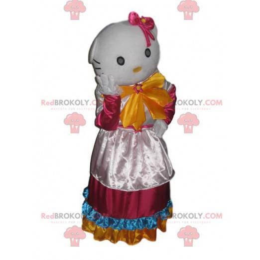 Mascota de Hello Kitty con un vestido de satén blanco y
