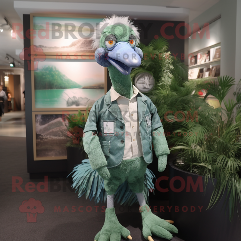 Green Swan mascot costume character dressed with a Chambray Shirt and Ties