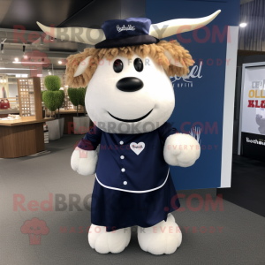 Navy Beef Wellington mascot costume character dressed with a Culottes and Hair clips