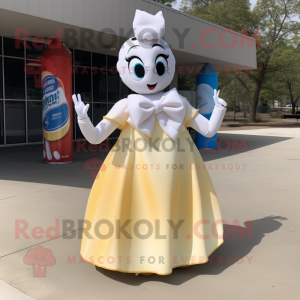 Cream Soda Can mascot costume character dressed with a Ball Gown and Bow ties